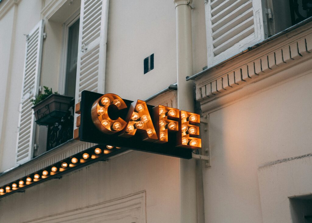 Café in Hyderabad sign board at the entrance